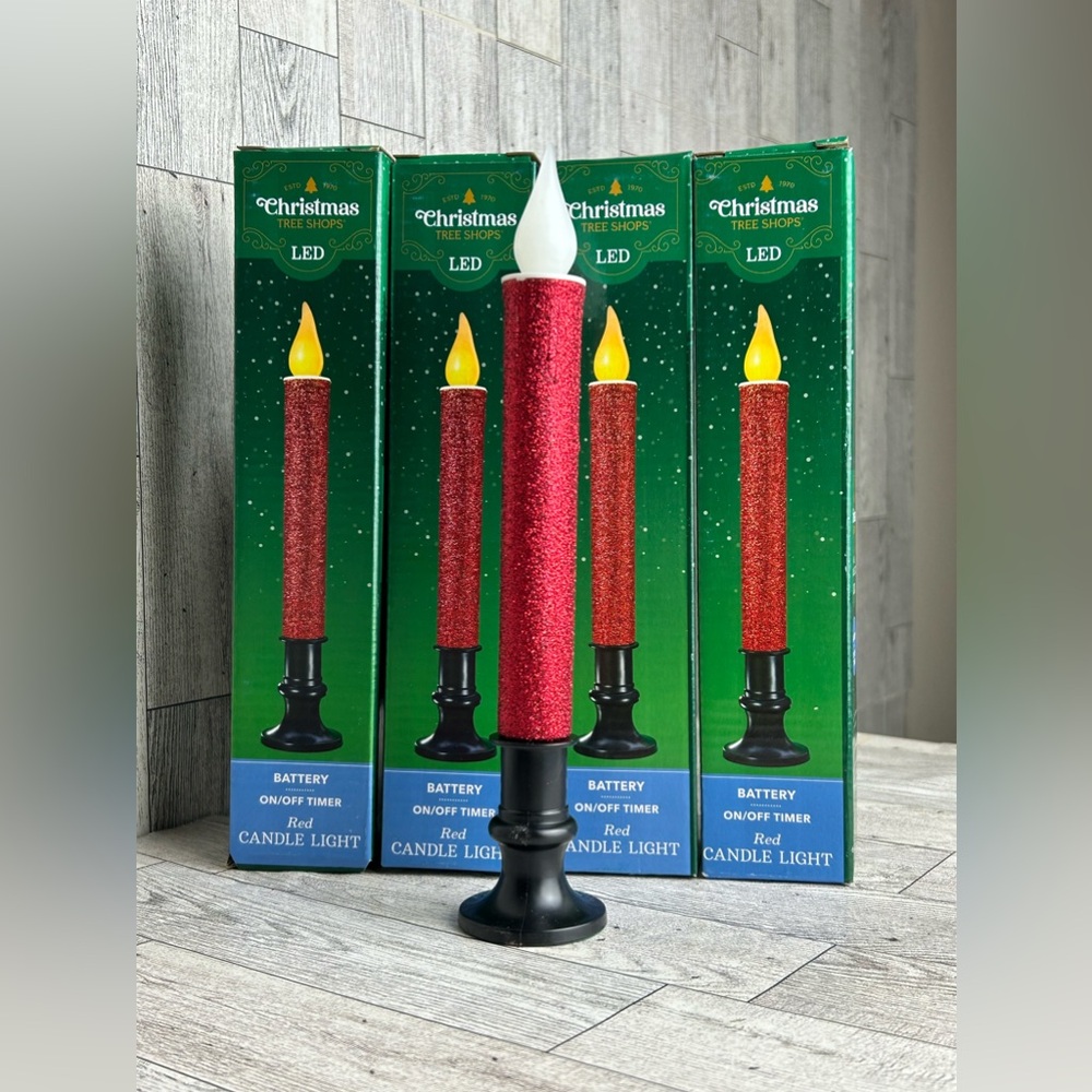 Christmas Tree Shop LED Battery On/Off Timer Red Candle Light 4pk New